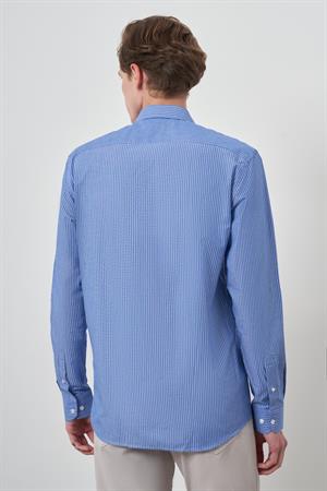 Morven Erkek Mavi Pamuk Trend Slim Fit Sert Yaka Gömlek