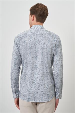 Morven Erkek Mavi Pamuk Trend Slim Fit İtalyan Yaka Gömlek