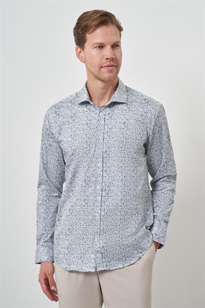 Morven Erkek Mavi Pamuk Trend Slim Fit İtalyan Yaka Gömlek