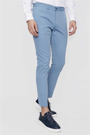 Morven Erkek Mavi Piefti Pamuk Yan Cep Spor Kesim Slim Fit Dar Kesim Pantolon