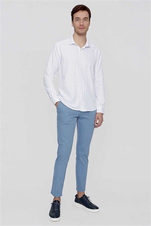 Morven Erkek Mavi Piefti Pamuk Yan Cep Spor Kesim Slim Fit Dar Kesim Pantolon