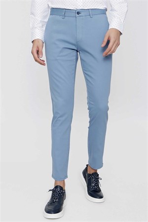 Morven Erkek Mavi Piefti Pamuk Yan Cep Spor Kesim Slim Fit Dar Kesim Pantolon