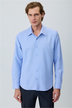 Morven Erkek Mavi Polyester Trend Desenli Dynamic Fit İtalyan Yaka Gömlek