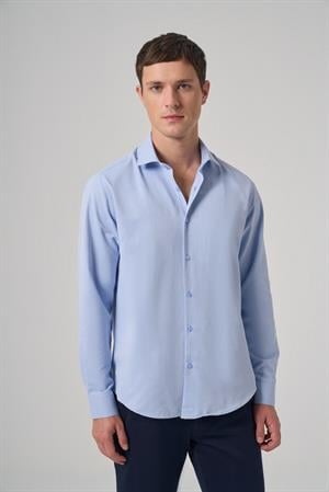 Morven Erkek Mavi Polyester Trend Desenli Dynamic Fit İtalyan Yaka Gömlek