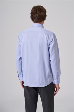 Morven Erkek Mavi Polyester Trend Slim Fit Tam İtalyan Yaka Gömlek