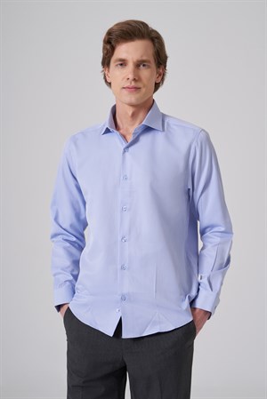 Morven Erkek Mavi Polyester Trend Slim Fit Tam İtalyan Yaka Gömlek