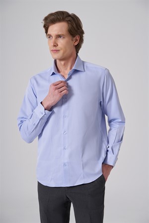 Morven Erkek Mavi Polyester Trend Slim Fit Tam İtalyan Yaka Gömlek