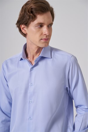 Morven Erkek Mavi Polyester Trend Slim Fit Tam İtalyan Yaka Gömlek
