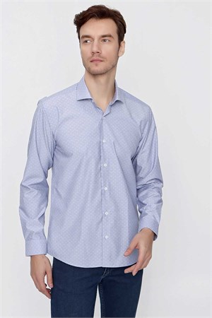 Morven Erkek Mavi Saldera Desenli Slim Fit  Dar Kesim Gömlek