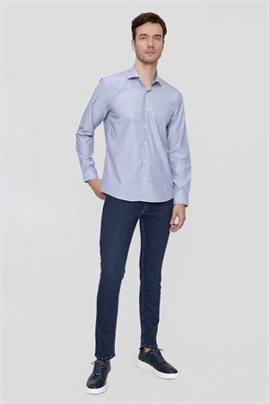 Morven Erkek Mavi Saldera Desenli Slim Fit  Dar Kesim Gömlek