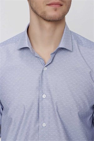 Morven Erkek Mavi Saldera Desenli Slim Fit  Dar Kesim Gömlek