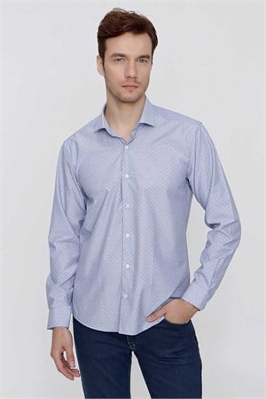 Morven Erkek Mavi Saldera Desenli Slim Fit  Dar Kesim Gömlek