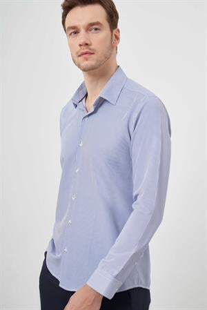 Morven Erkek Mavi Slim Fit Çizgili Desen Sert Yaka Gömlek
