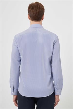 Morven Erkek Mavi Slim Fit Çizgili Desen Sert Yaka Gömlek