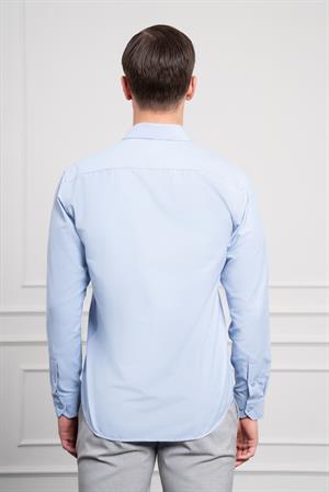 Morven Erkek Mavi Slim Fit Dar Kesim Sert Spor Yaka Gömlek