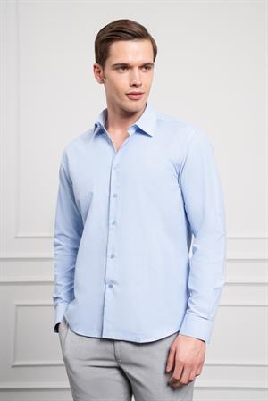 Morven Erkek Mavi Slim Fit Dar Kesim Sert Spor Yaka Gömlek
