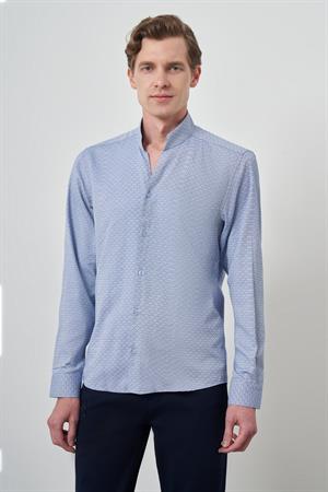 Morven Erkek Mavi Slim Fit Dik Yaka Gömlek