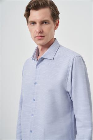 Morven Erkek Mavi Slim Fit İtalyan Yaka Gömlek