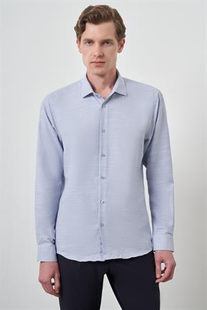 Morven Erkek Mavi Slim Fit İtalyan Yaka Gömlek