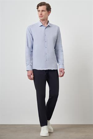 Morven Erkek Mavi Slim Fit İtalyan Yaka Gömlek