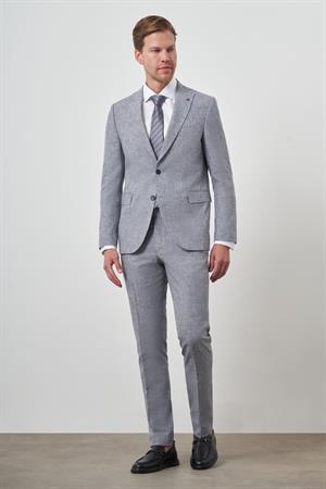 Morven Erkek Mavi Tend Keten Slim  Fit Sivri Yaka Takım Elbise