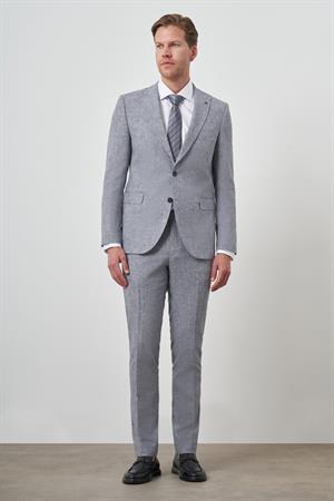 Morven Erkek Mavi Tend Keten Slim  Fit Sivri Yaka Takım Elbise