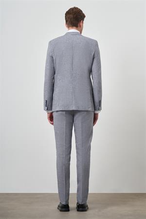 Morven Erkek Mavi Tend Keten Slim  Fit Sivri Yaka Takım Elbise