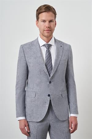 Morven Erkek Mavi Tend Keten Slim  Fit Sivri Yaka Takım Elbise