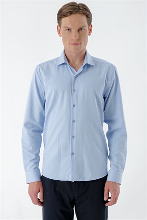 Morven Erkek Mavi Trend Baskılı Desenli İtalyan Yaka Slim Fit Gömlek
