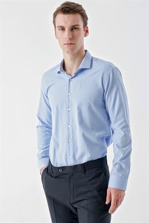 Morven Erkek Mavi Trend Baskılı Desenli İtalyan Yaka Slim Fit Gömlek