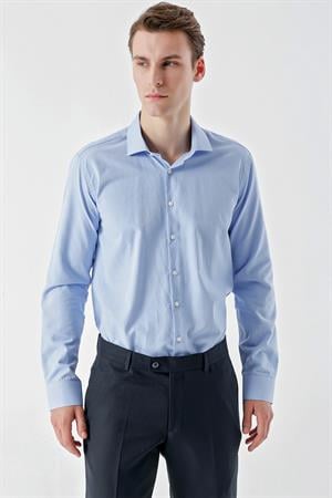 Morven Erkek Mavi Trend Baskılı Desenli İtalyan Yaka Slim Fit Gömlek