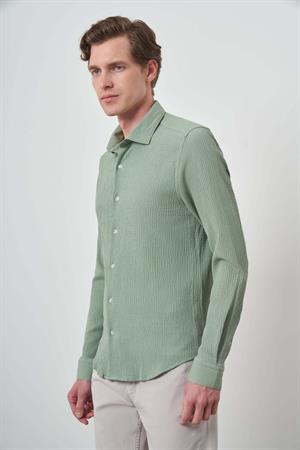 Morven Erkek Mint Yeşili Gofre Trend Desenli Dynamic Fit İtalyan Yaka Gömlek
