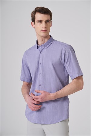 Morven Erkek Mor Trend Regular Fit Düğmeli Yaka Kısa Kol Gömlek