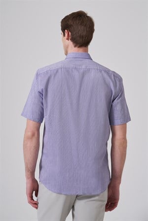 Morven Erkek Mor Trend Regular Fit Düğmeli Yaka Kısa Kol Gömlek