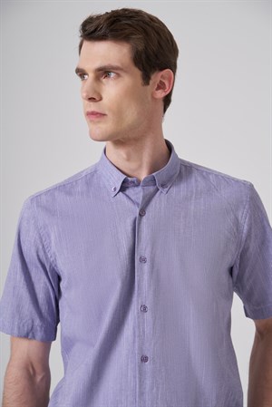 Morven Erkek Mor Trend Regular Fit Düğmeli Yaka Kısa Kol Gömlek