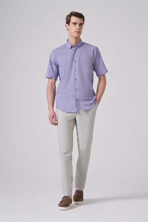 Morven Erkek Mor Trend Regular Fit Düğmeli Yaka Kısa Kol Gömlek