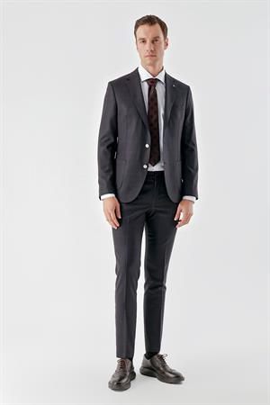 Morven Erkek Mürdüm Poliviskon Trend Ekoseli Slim Fit Mono Yaka Takım Elbise