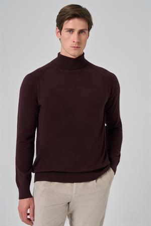 Morven Erkek Mürdüm Trend Core Spun Balıkçı Yaka Dynamic Fit Rahat Kesim Triko