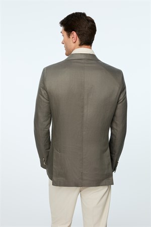 Morven Erkek Nefti Dokuma Trend Düz Slim Fit Mono Yaka Ceket
