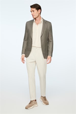 Morven Erkek Nefti Dokuma Trend Düz Slim Fit Mono Yaka Ceket