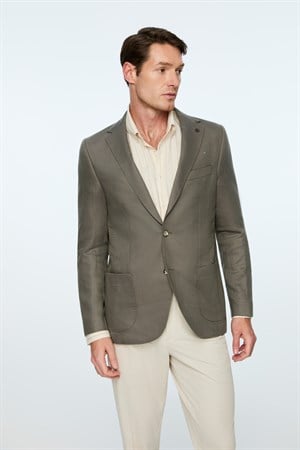 Morven Erkek Nefti Dokuma Trend Düz Slim Fit Mono Yaka Ceket