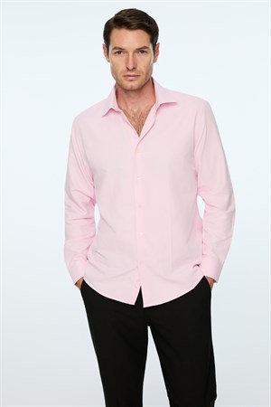 Morven Erkek Pembe Düz Slim Fit Sert Yaka Gömlek