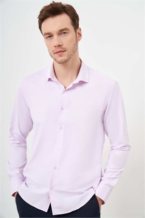 Morven Erkek Pudra Şamre Desenli Slim Fit Gömlek