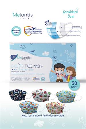Morven Erkek Renkli MELANTİS MEDİKAL Meltblownlu 3 Katlı Telli Cerrahi Maske Erkek Çocuk 1 Kutu = 50 Adet