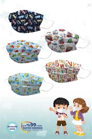 Morven Erkek Renkli MELANTİS MEDİKAL Meltblownlu 3 Katlı Telli Cerrahi Maske Erkek Çocuk 1 Kutu = 50 Adet