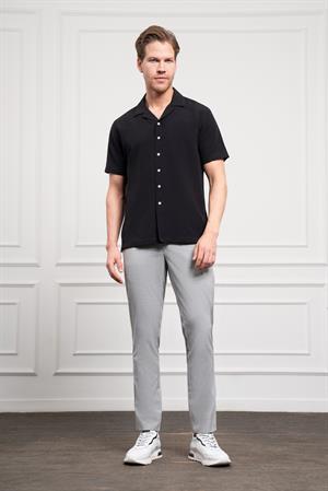 Morven Erkek Siyah Apaş Yaka Kısa Kol Gömlek