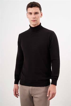 Morven Erkek Siyah Basic Balıkçı Yaka Dynamic Fit Rahat Kesim Triko