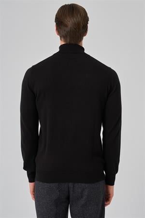 Morven Erkek Siyah Basic Balıkçı Yaka Dynamic Fit Rahat Kesim Triko