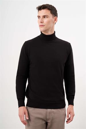 Morven Erkek Siyah Basic Balıkçı Yaka Dynamic Fit Rahat Kesim Triko