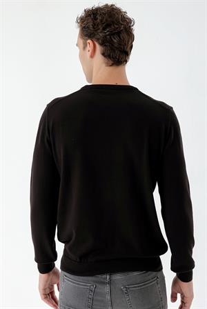 Morven Erkek Siyah Basic Bisiklet Yaka Dynamic Fit Rahat Kesim Triko